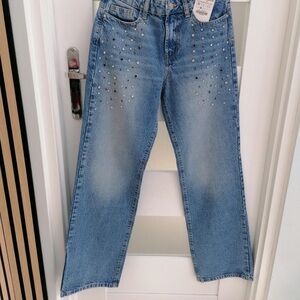 Zara Blue Straight Leg Jeans with Studs